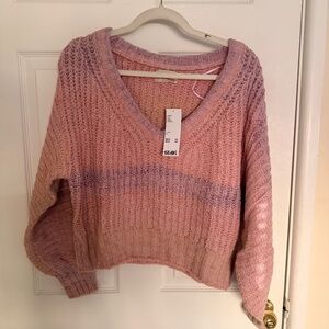 Urban Outfitters Pink Cassia Space-Dye V-Neck SweatEr